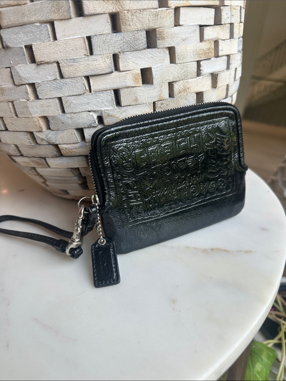Embossed Black Leather Wristlet Wallet